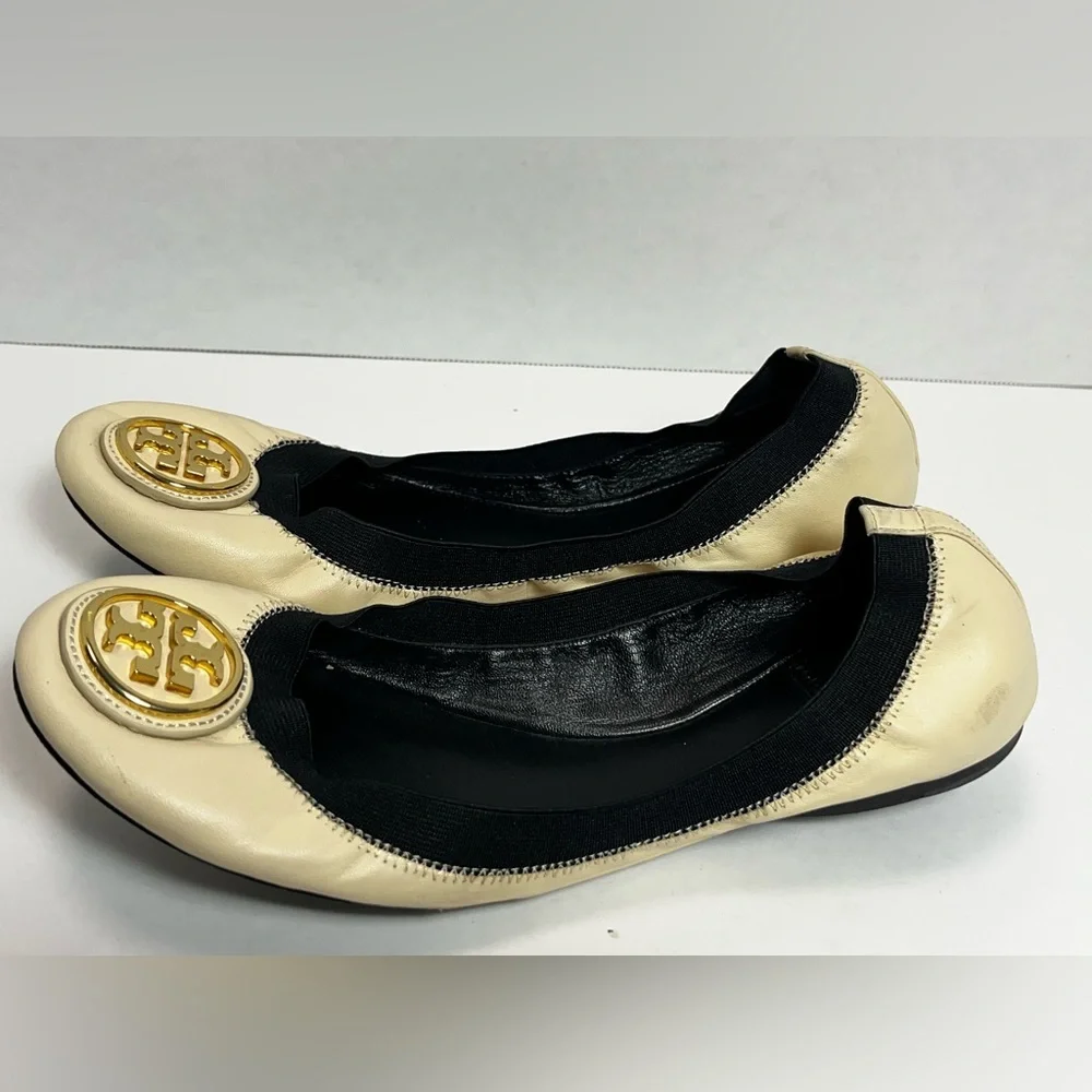 Tory Burch Caroline Flats Size 9 Cream & Black - Picture 5 of 13